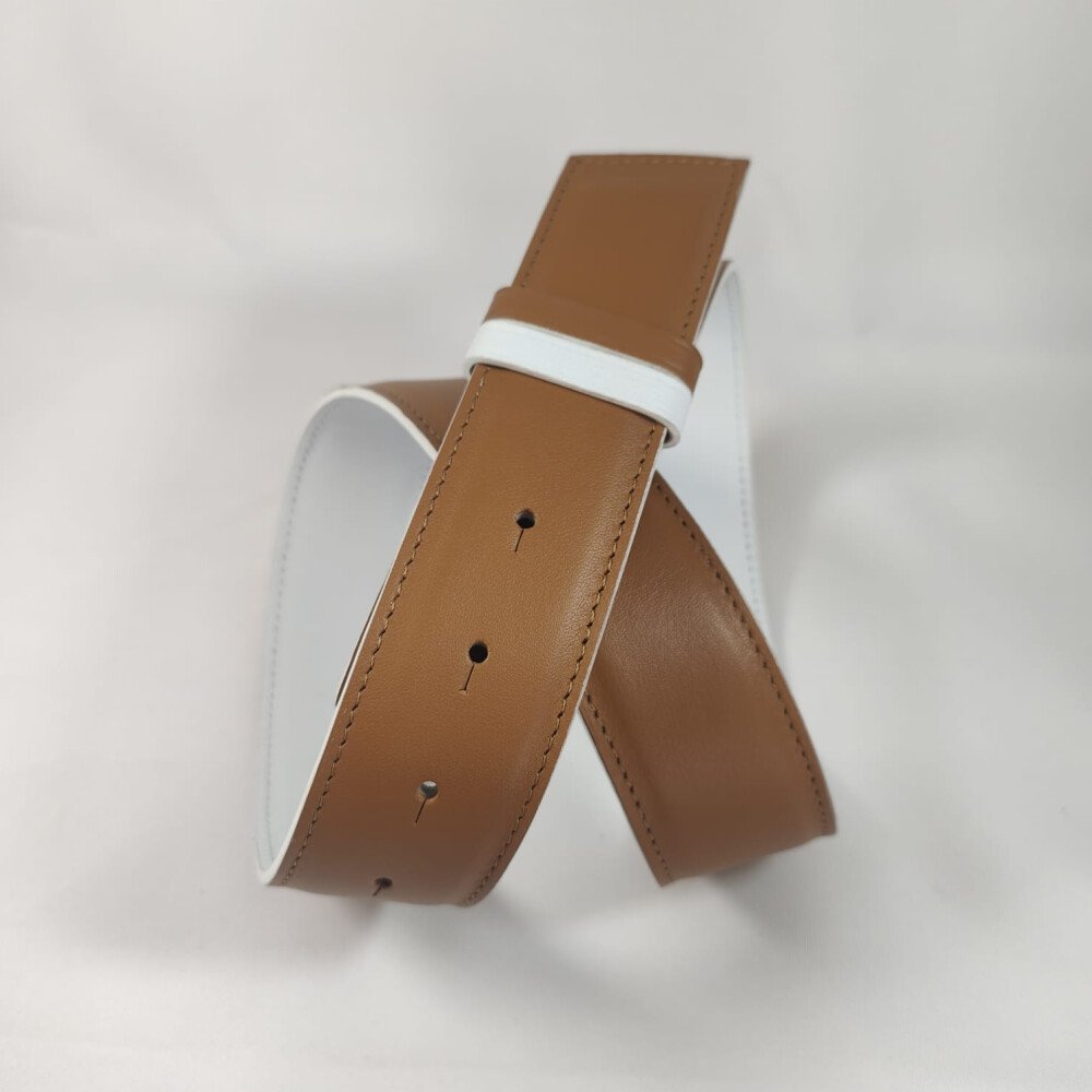 Ceinture reversible femme Camel / Blanc