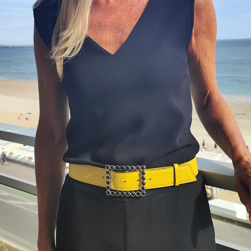 Ceinture reversible femme Jaune / Noir