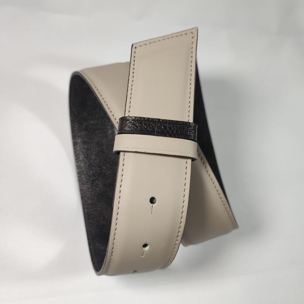 Ceinture reversible femme Craie / Grainé chocolat