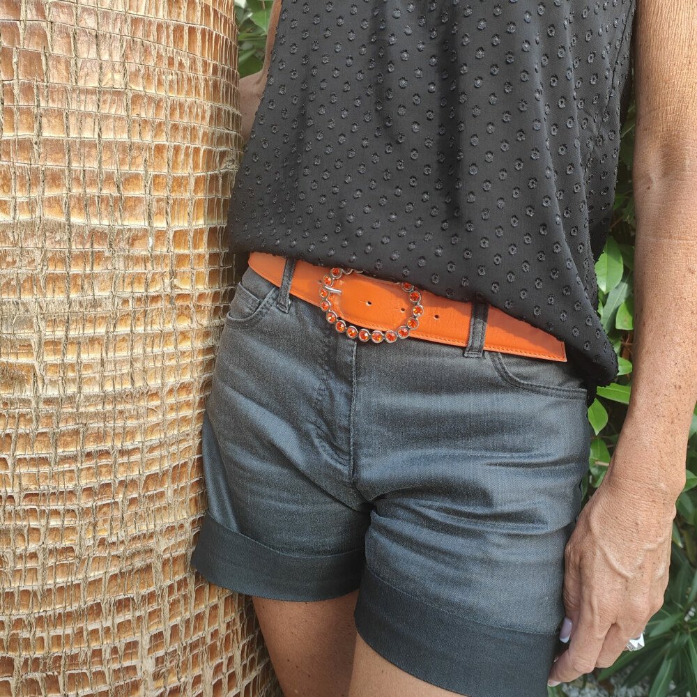 Ceinture reversible femme Orange / Crème