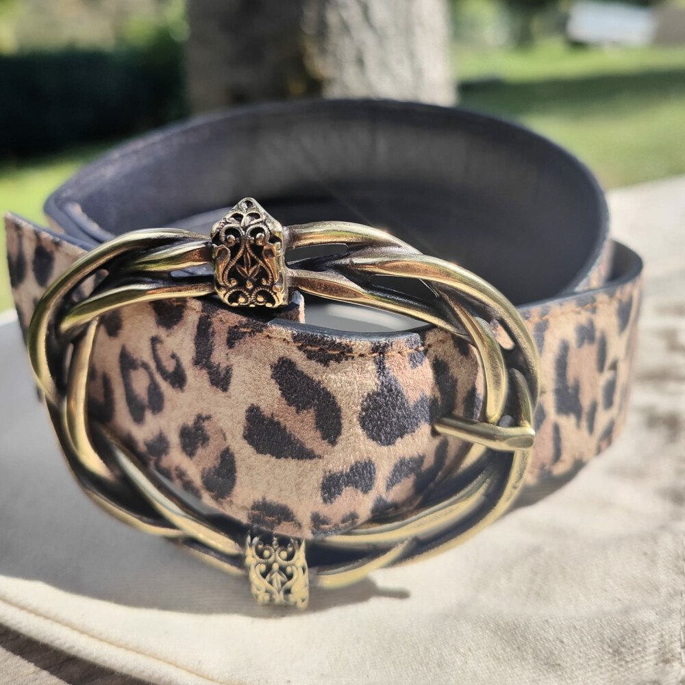 Ceinture reversible Femme Léopard camel / Noir
