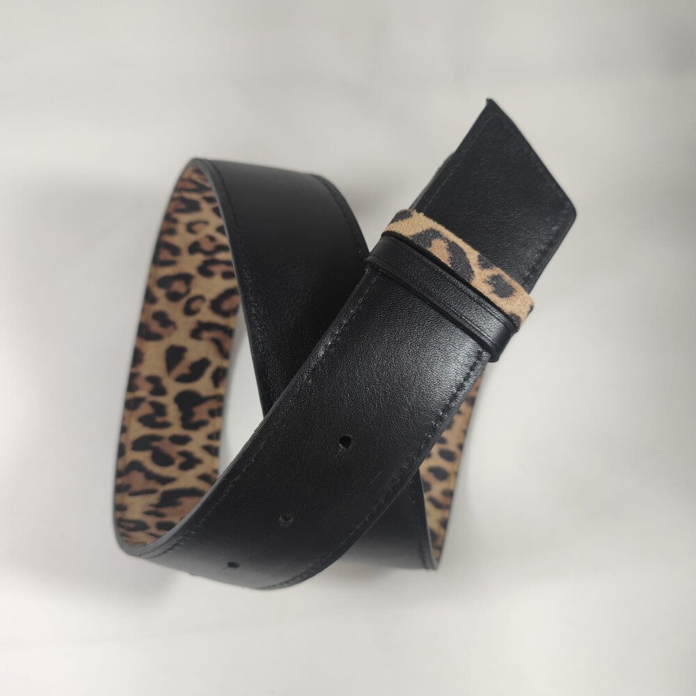 Ceinture reversible femme Léopard camel / Noir