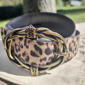 Ceinture reversible Femme Léopard camel / Noir