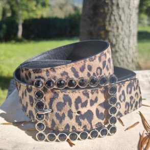 Ceinture reversible Femme Léopard camel / Noir
