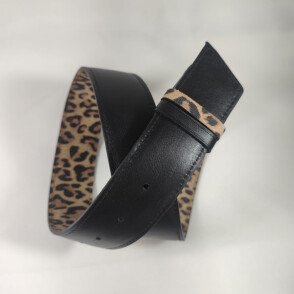 Ceinture reversible femme Léopard camel / Noir