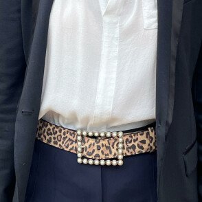 Ceinture reversible Femme Léopard camel / Noir