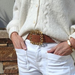 Ceinture reversible femme Fauve / Orange patiné