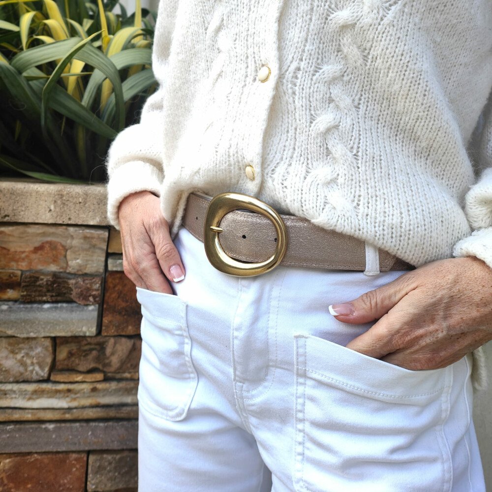 Ceinture reversible femme Fauve / Doré