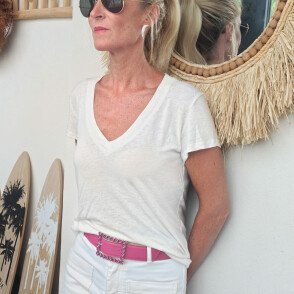 Ceinture reversible femme Fuchsia / Perle satiné