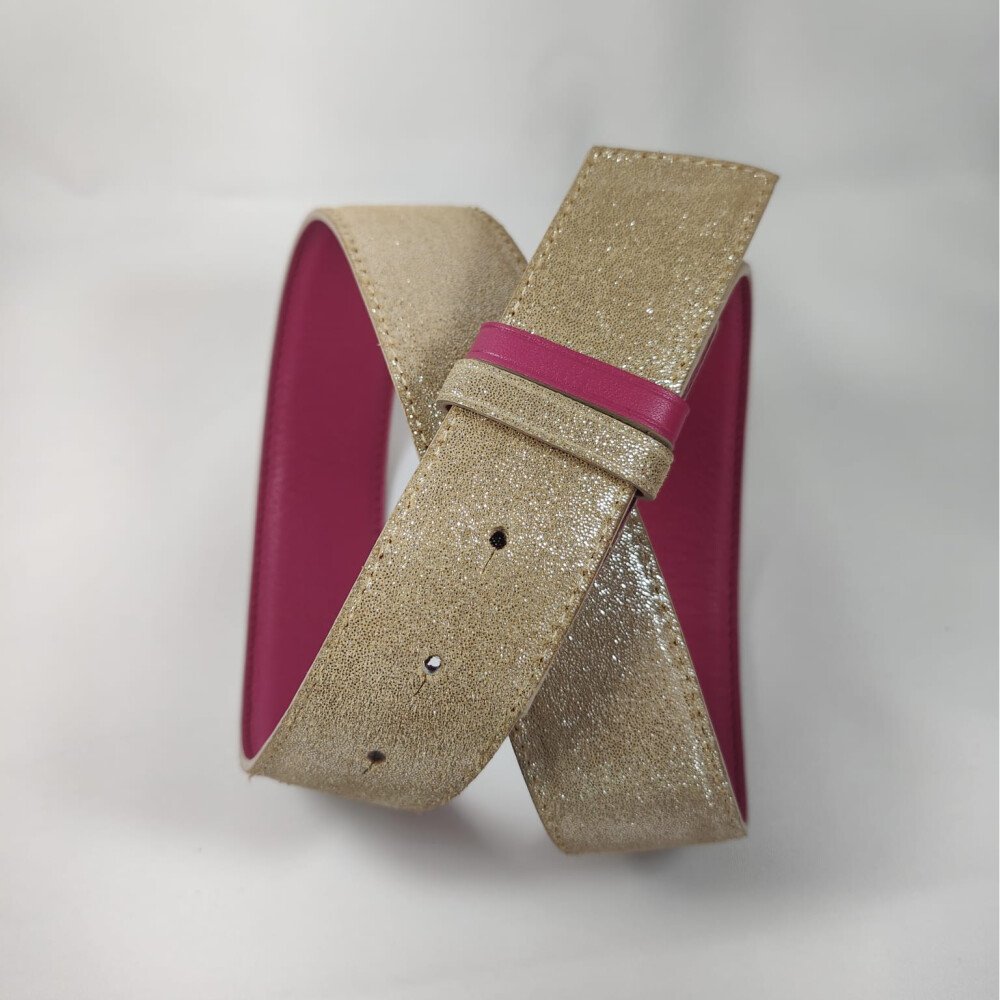 Ceinture reversible femme Fuchsia / Or paillette