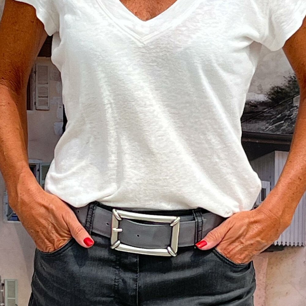 Ceinture reversible femme Jean nuancé / Gris satiné