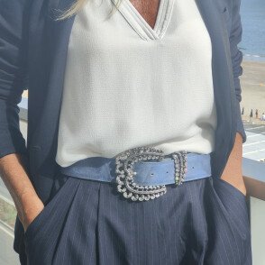 Ceinture reversible femme Jean nuancé / Gris satiné