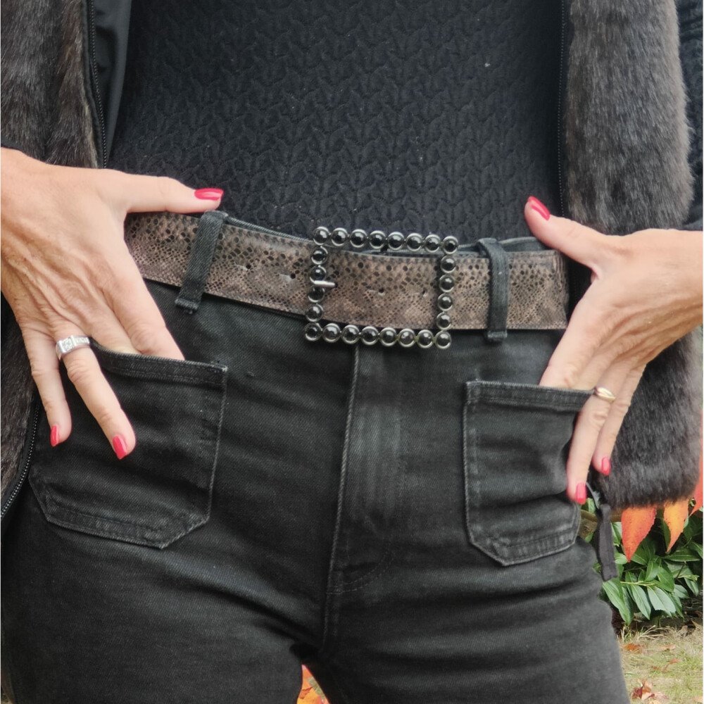 Ceinture reversible femme Serpent marron / Noir