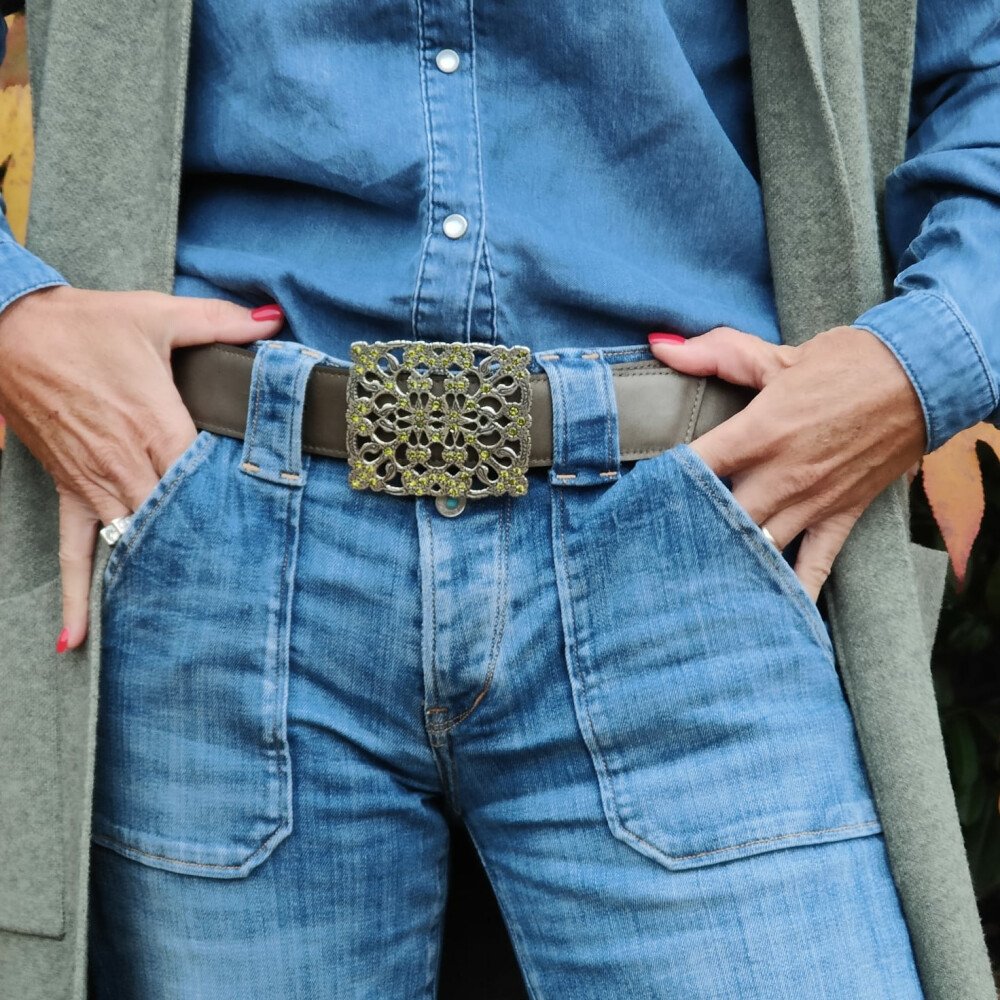 Ceinture reversible femme Croco vert / Kaki