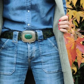 Ceinture reversible femme Croco vert / Kaki