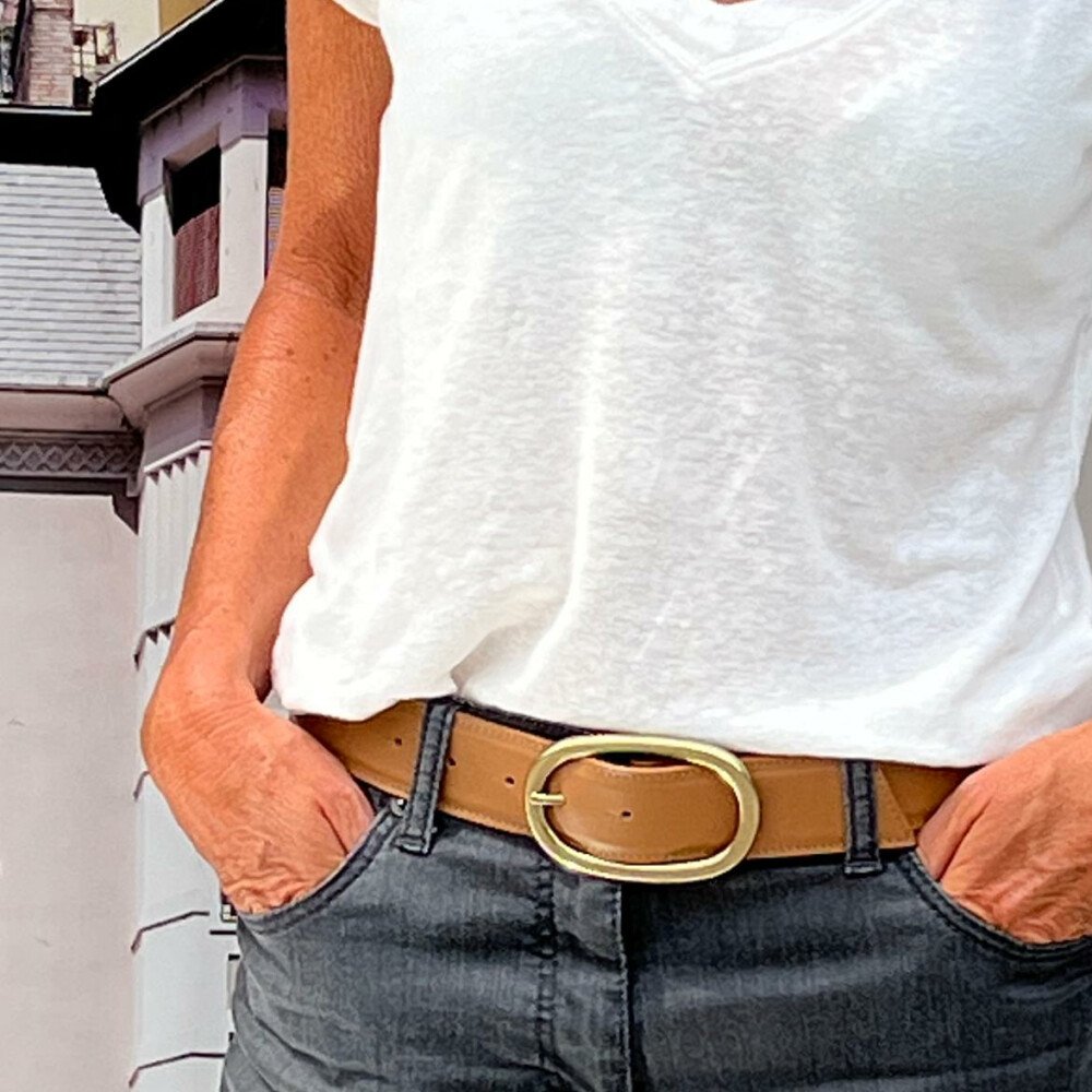 Ceinture reversible femme Camel / Camel brillant