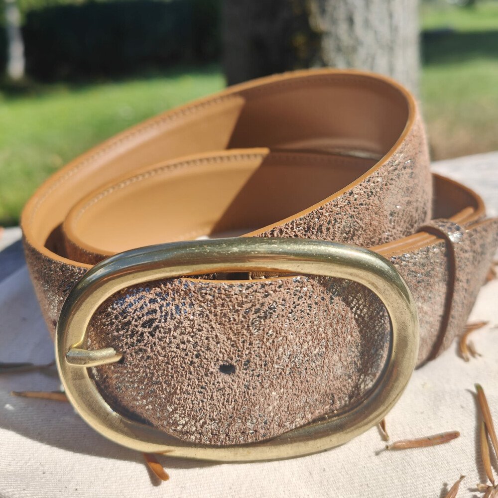 Ceinture reversible femme Camel / Camel brillant