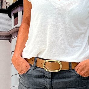 Ceinture reversible femme Camel / Camel brillant