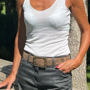 Ceinture reversible femme Camel / Camel brillant