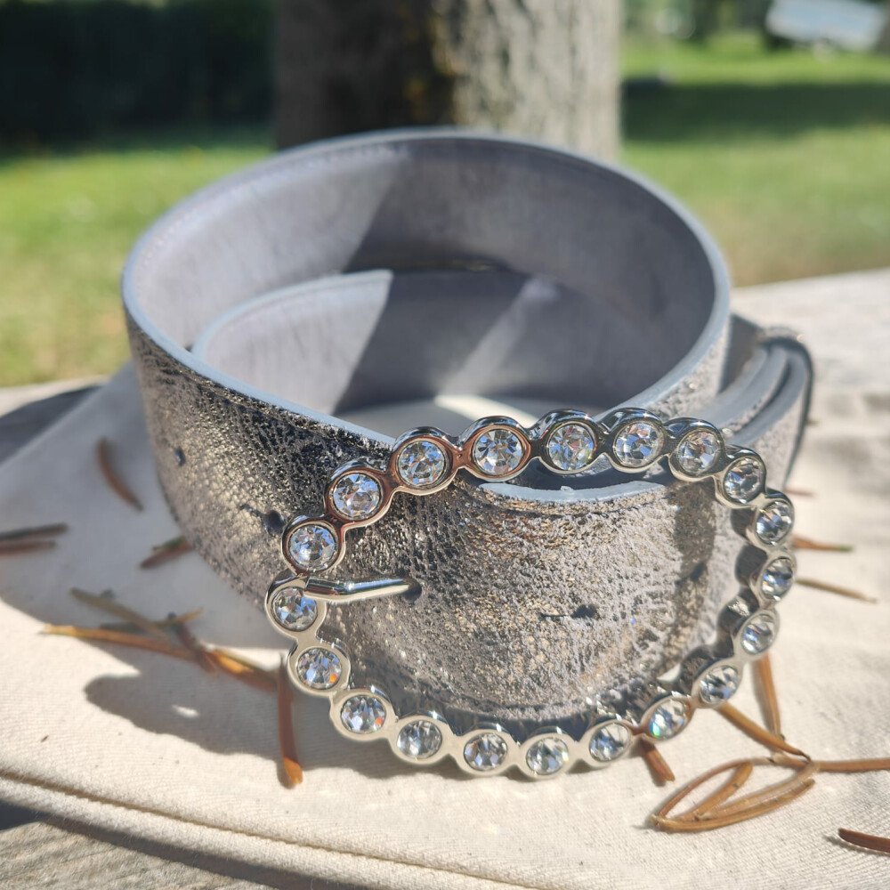 Ceinture reversible femme Gris souris/ gris brillant