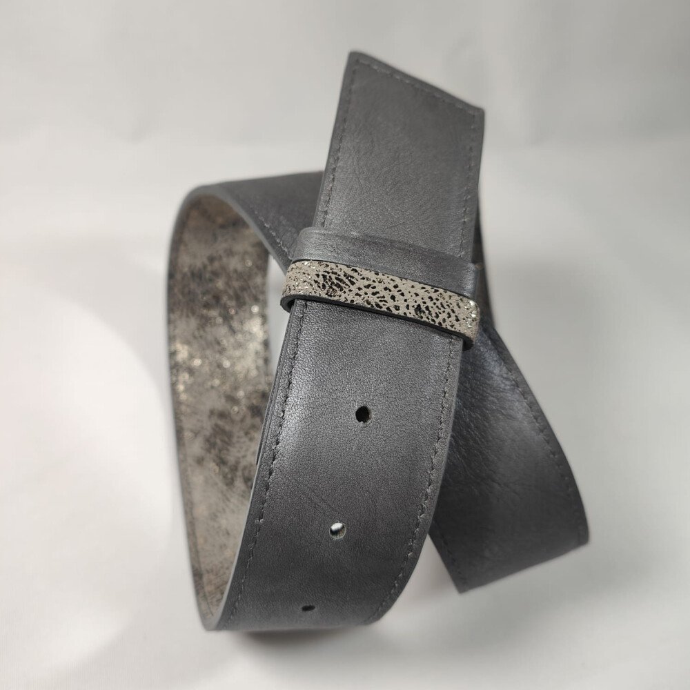 Ceinture reversible femme Gris souris/ gris brillant