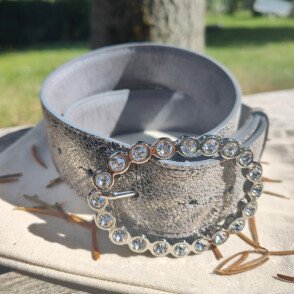 Ceinture reversible femme Gris souris/ gris brillant