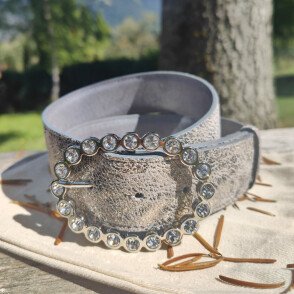 Ceinture reversible femme Gris souris/ gris brillant