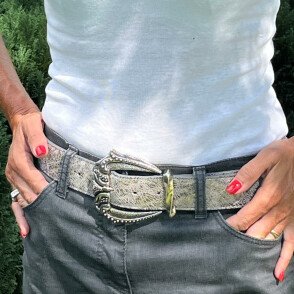 Ceinture reversible femme Gris souris/ gris brillant