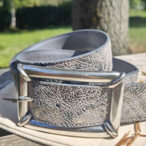 Ceinture reversible femme Gris souris/ gris brillant