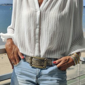 Ceinture reversible femme Ivoire / ivoire irisé