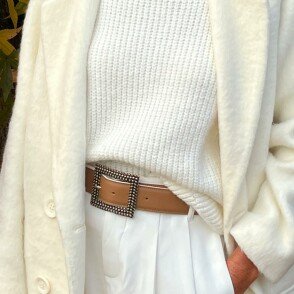 Ceinture reversible femme Camel / Blanc