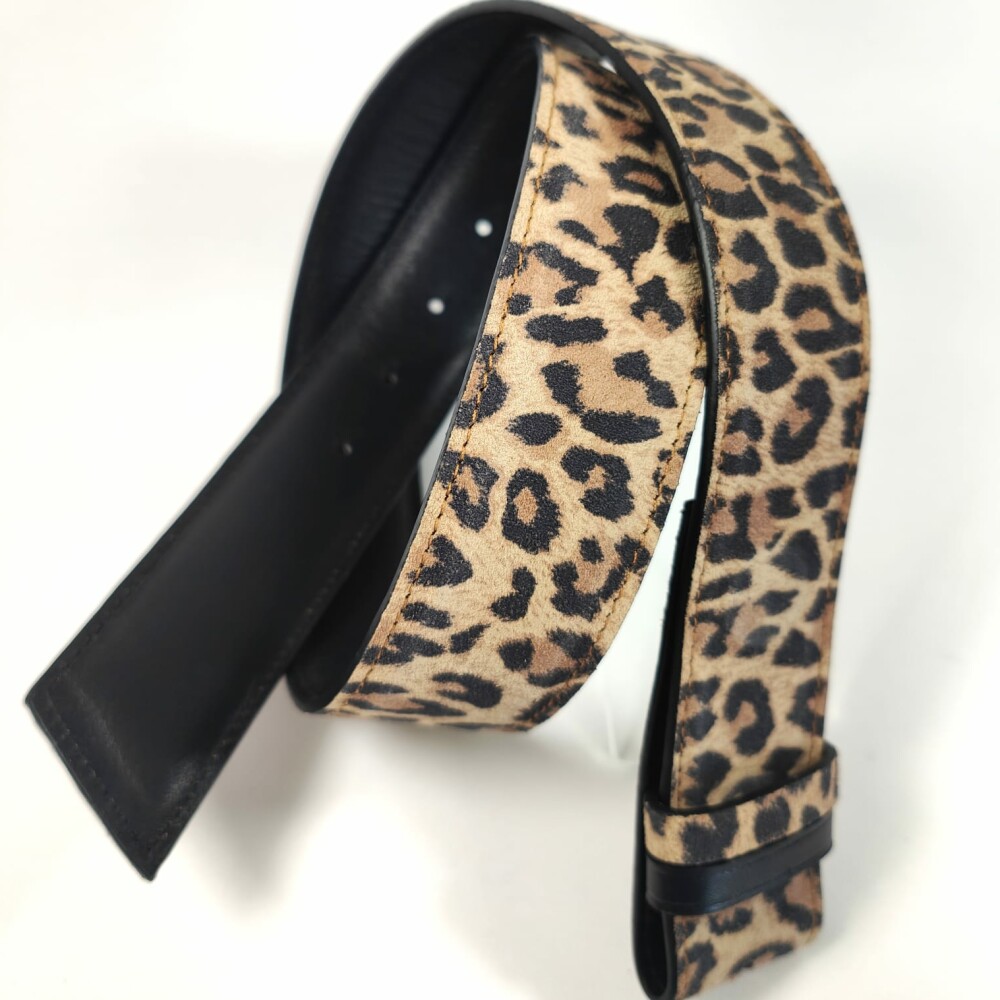 Ceinture reversible Femme Léopard camel / Noir