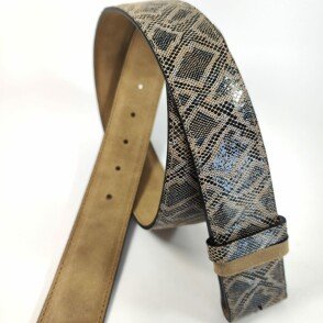 Ceinture reversible femme Tabac / Imprimé lézard stylisé