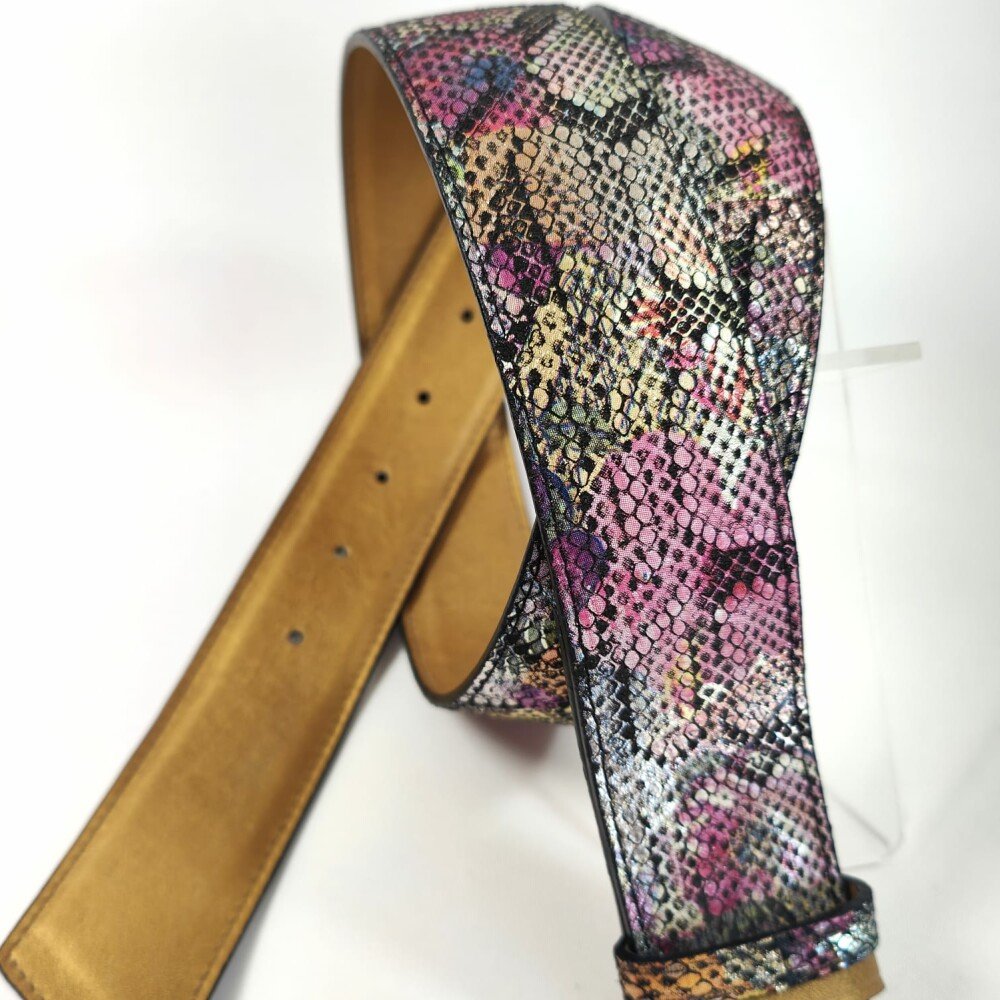 Ceinture reversible femme Motif "fleur tropicale" multi / Or irisé