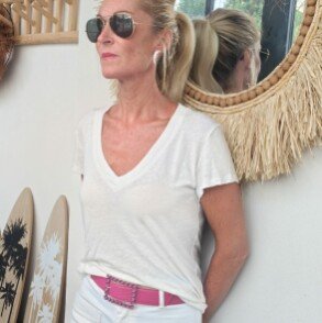 Ceinture reversible femme Fuchsia / Perle satiné