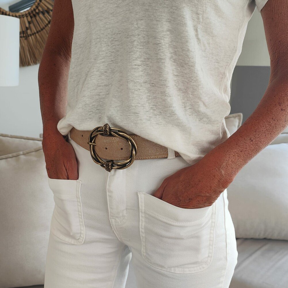 Ceinture reversible femme Fuchsia / Or paillette