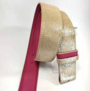 Ceinture reversible femme Fuchsia / Or paillette