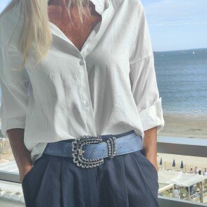 Ceinture reversible femme Jean nuancé / Gris satiné