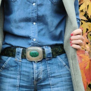 Ceinture reversible femme Croco vert / Kaki