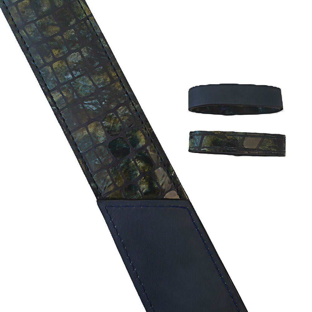 Ceinture reversible femme Croco vert / Bleu newport