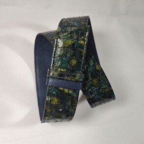 Ceinture reversible femme Croco vert / Bleu newport