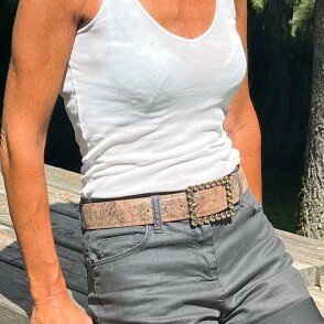 Ceinture reversible femme Camel / Camel brillant