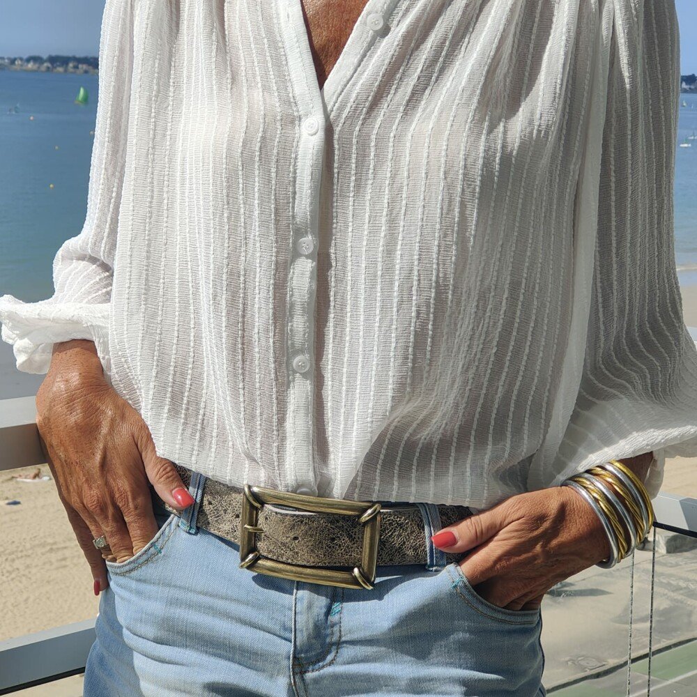 Ceinture reversible femme Ivoire / ivoire brillant