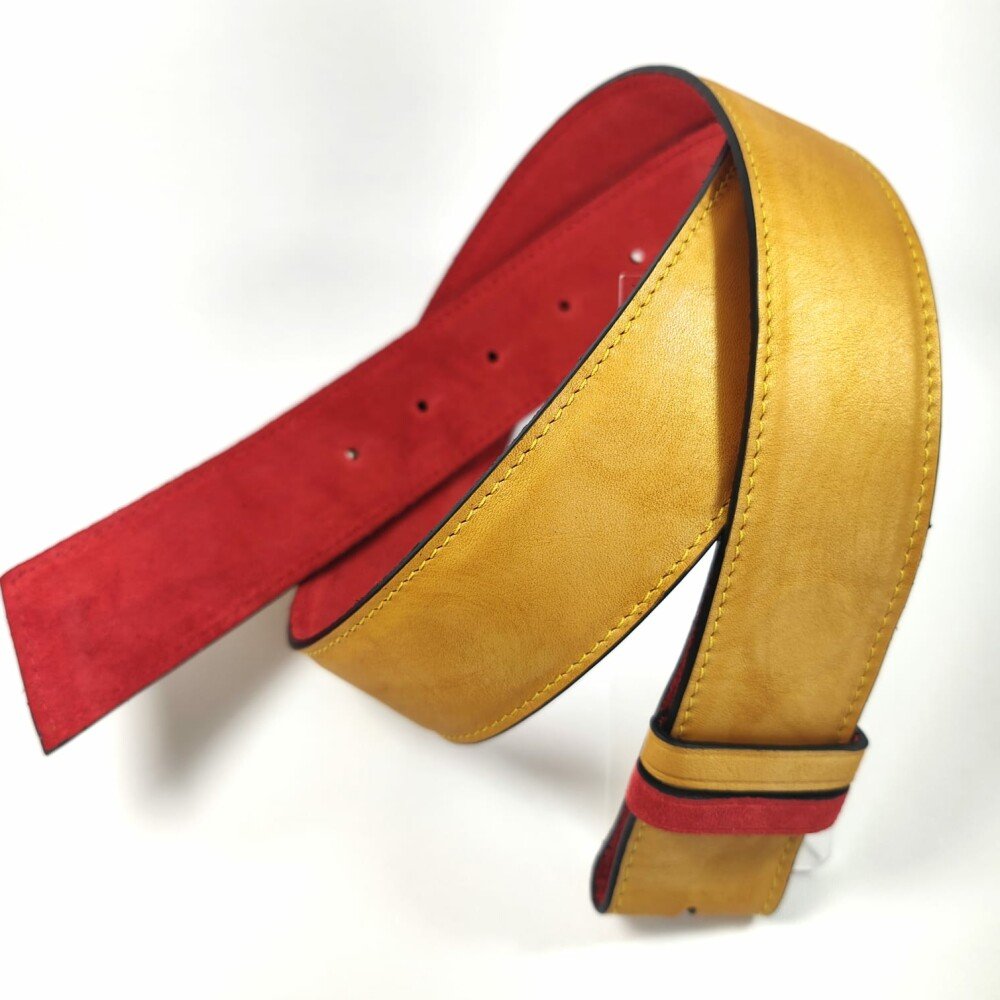 Ceinture reversible femme Moutarde/ Daim rouge